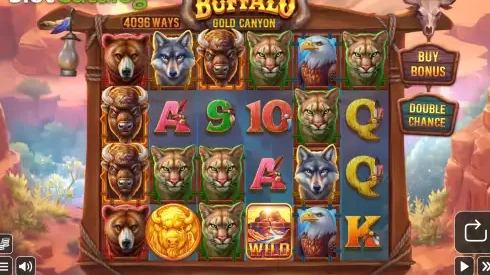 Buffalo Gold Canyon six-reel gameplay screen with wildlife symbols